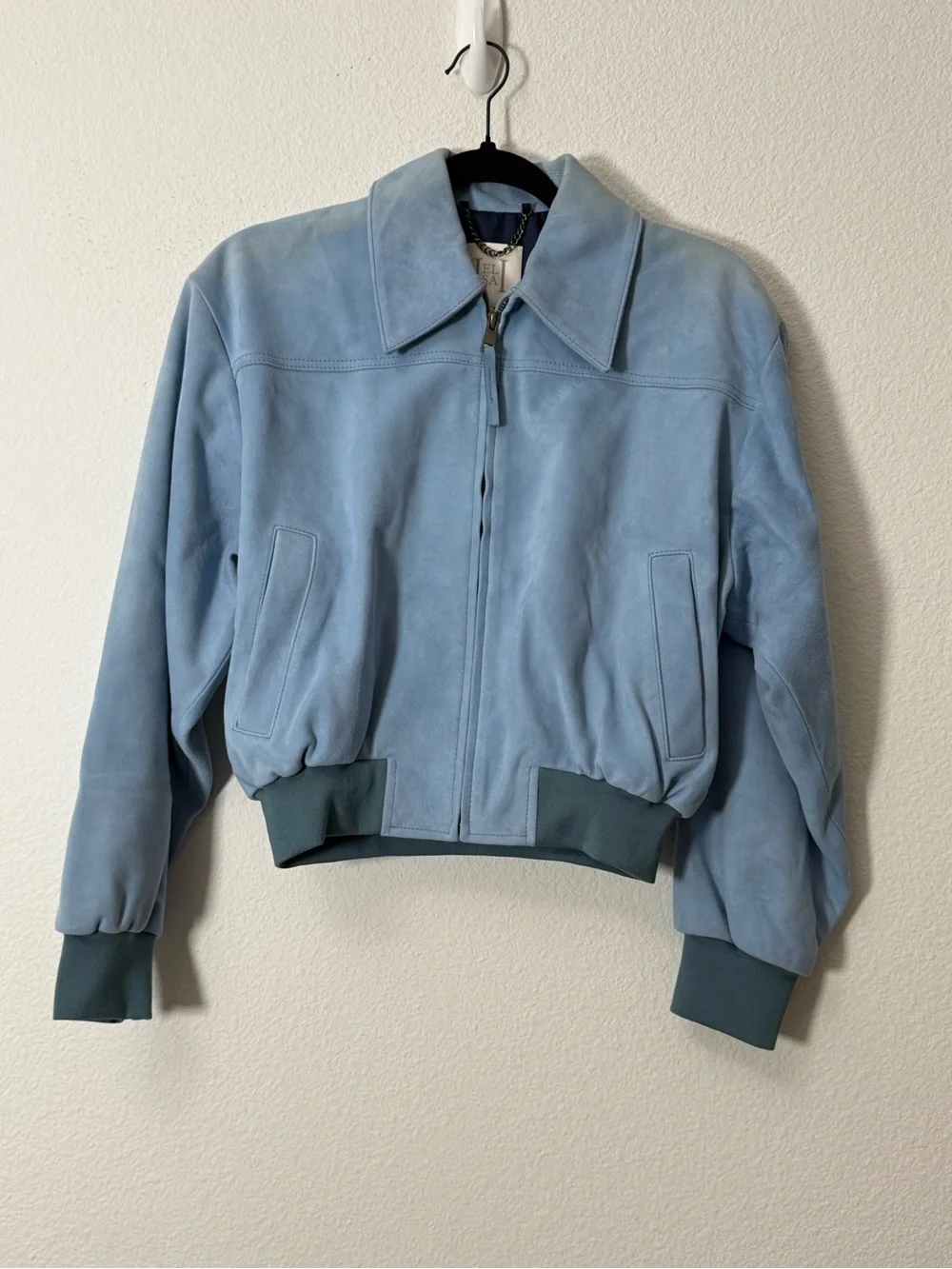 Helsa The Suede Zip Bomber Jacket Faded Denim Blue Leather XS Revolve